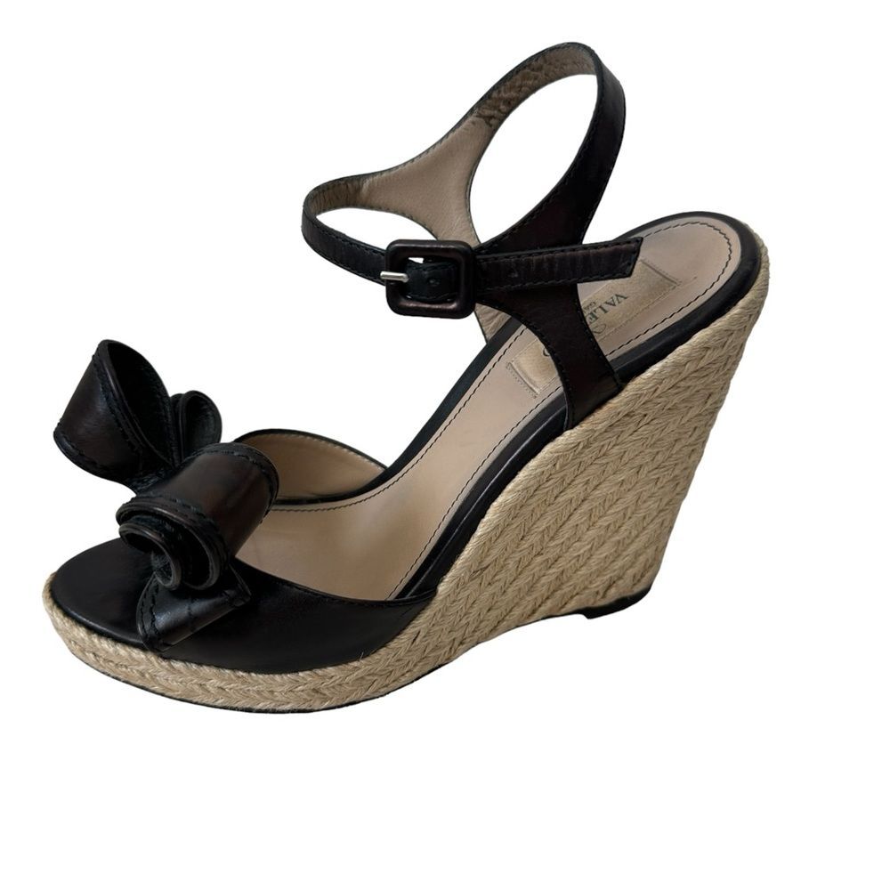Valentino Garavani Nappa Bow Espadrille Wedge Sandals EU 38